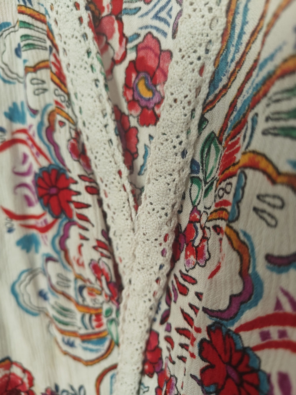 Bila Cream Floral Open Front Kimono with Multicolor Blooms - Picture 2 of 9